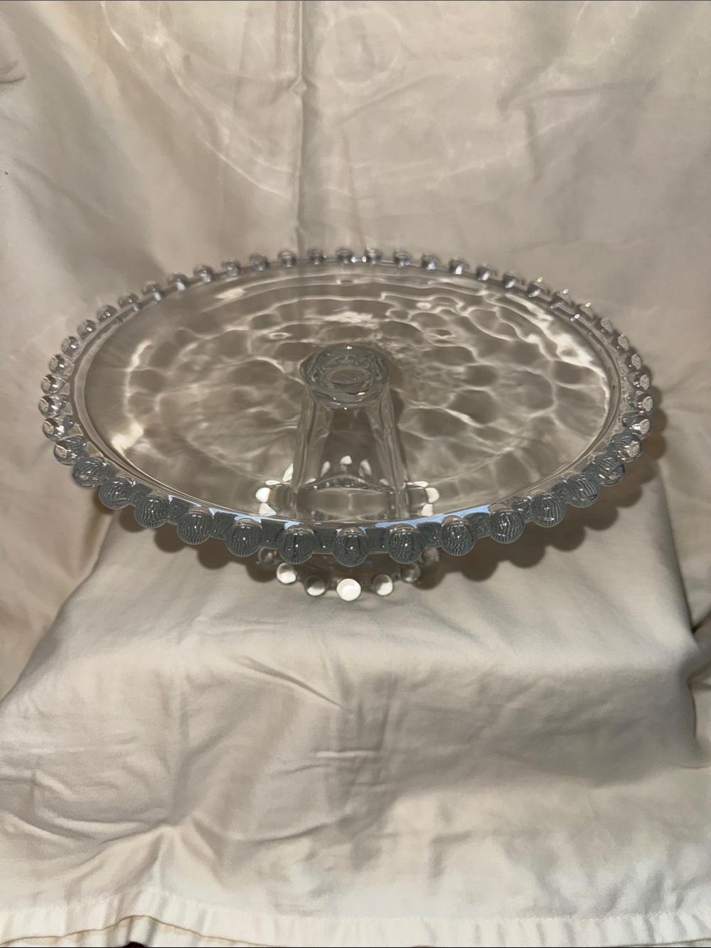 Glass Pedestal Cake Stand with Beaded Edge - Clear
